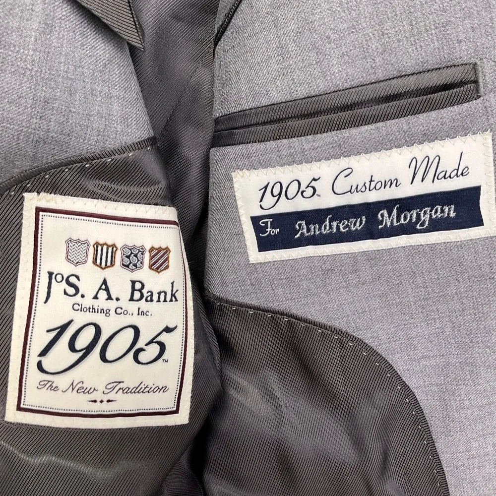 Jos A Bank 1905 Suit Mens 40R 33W Light Gray 2-Button Bespoke Corporate Groom